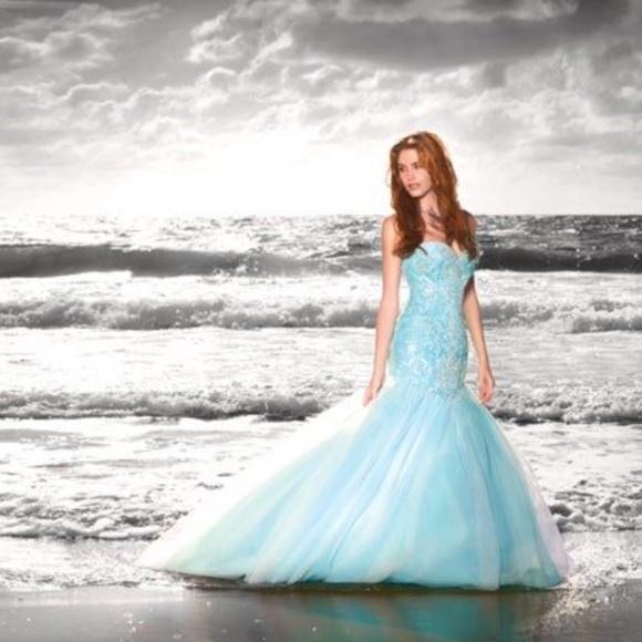 Alfred Angelo Bridal Disney Ariel Wedding Dress Style 249 Turquoise Size 10 NWT - Picture 7 of 16